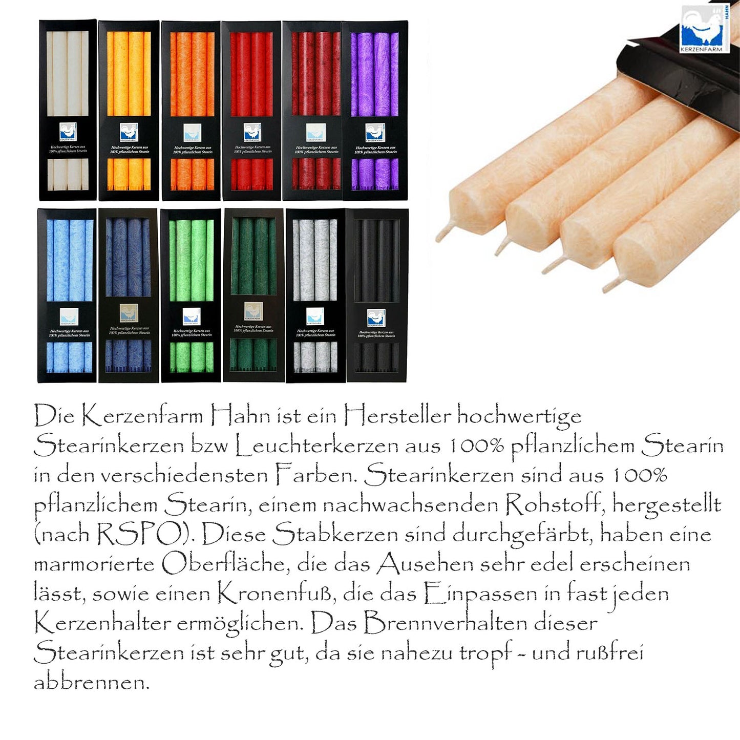 8er Farben Set (2x4) Hahn Stearin-Stabkerze, Ø 2,5 x 25 cm, hellrot & dunkelrot