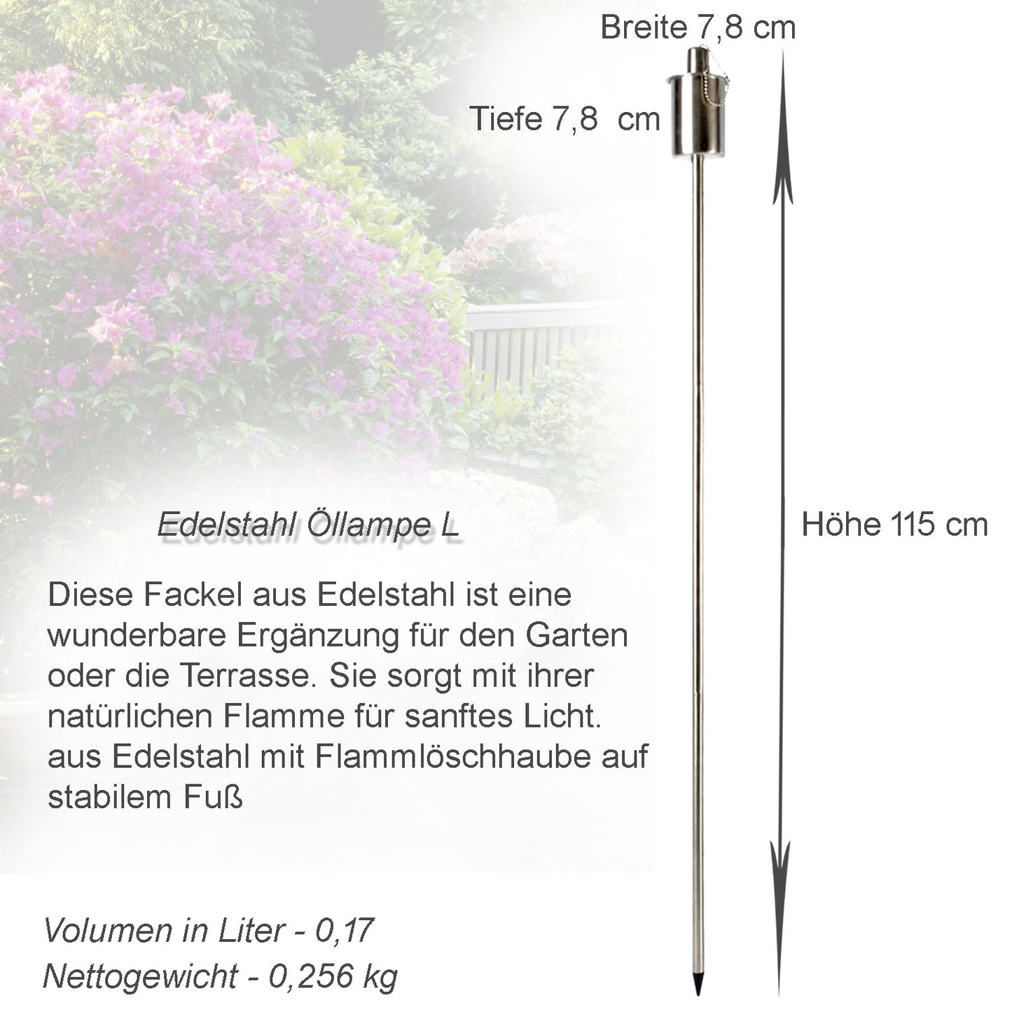 3er Set Ölfackeln, Edelstahl, Ø 7,8 x H 11,6 cm, silber