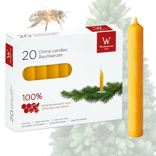 20er Baumkerzen 100% Bienenwachs, Ø 1,3 cm x H 10 cm, gelb