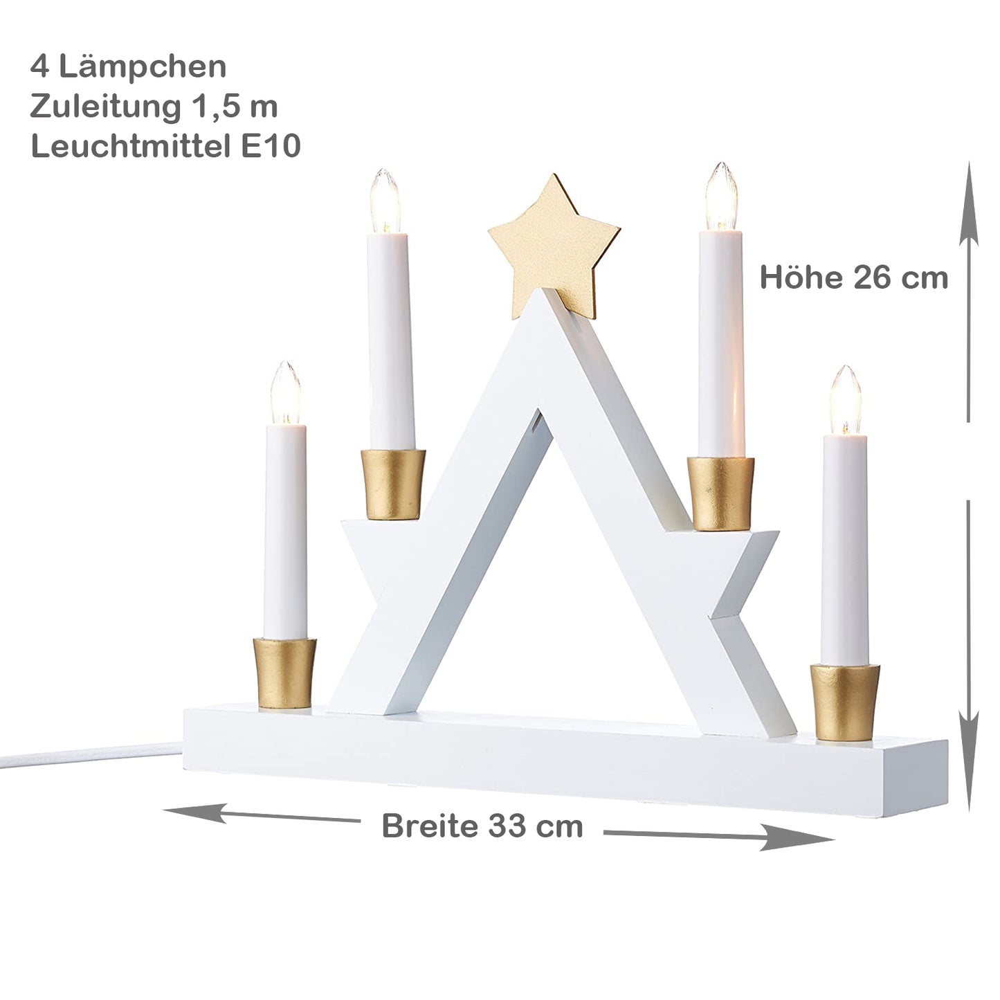 LED Fensterleuchter "Julle", 4-flammig, weiß/gold, BxH 33x26 cm