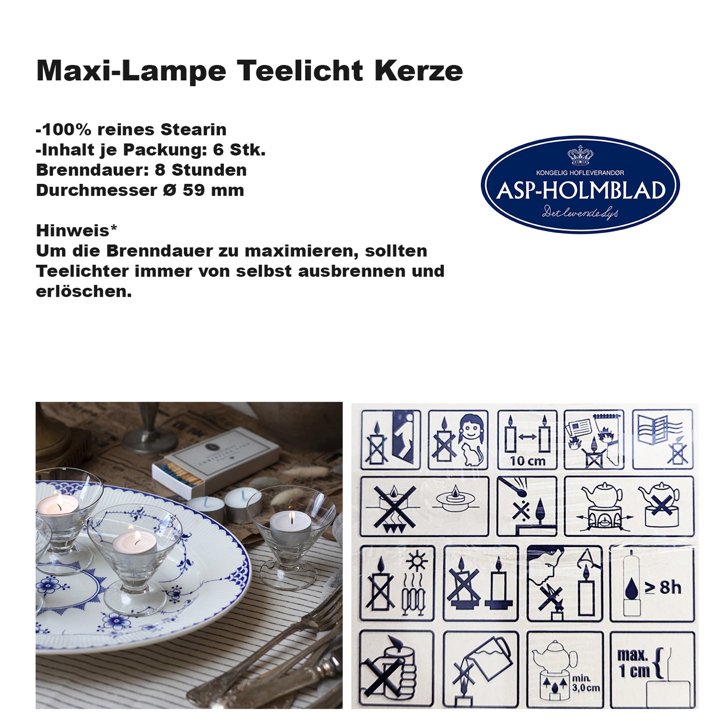 90er Set (15 x 6 Stk) ASP Maxi-Teelichte, 100 % Stearin, Ø 5,8 cm, weiß