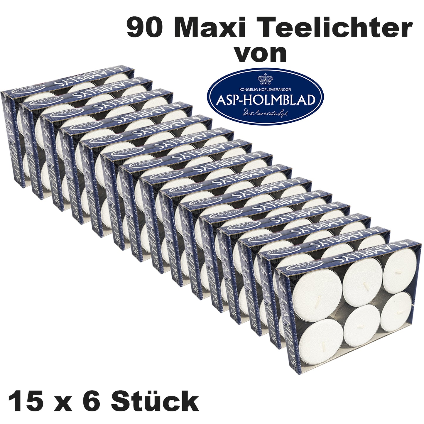 90er Set (15 x 6 Stk) ASP Maxi-Teelichte, 100 % Stearin, Ø 5,8 cm, weiß