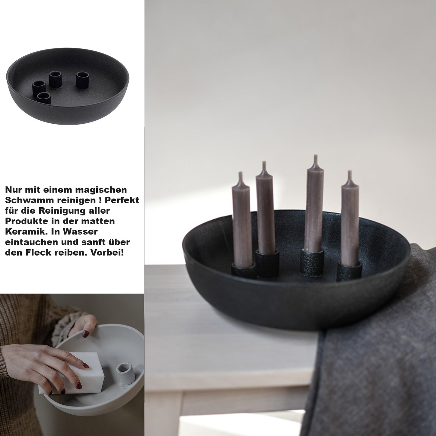 Kvistbro Kerzenhalter, Ø 26 x H 7 cm, für 4 Kerzen, schwarz
