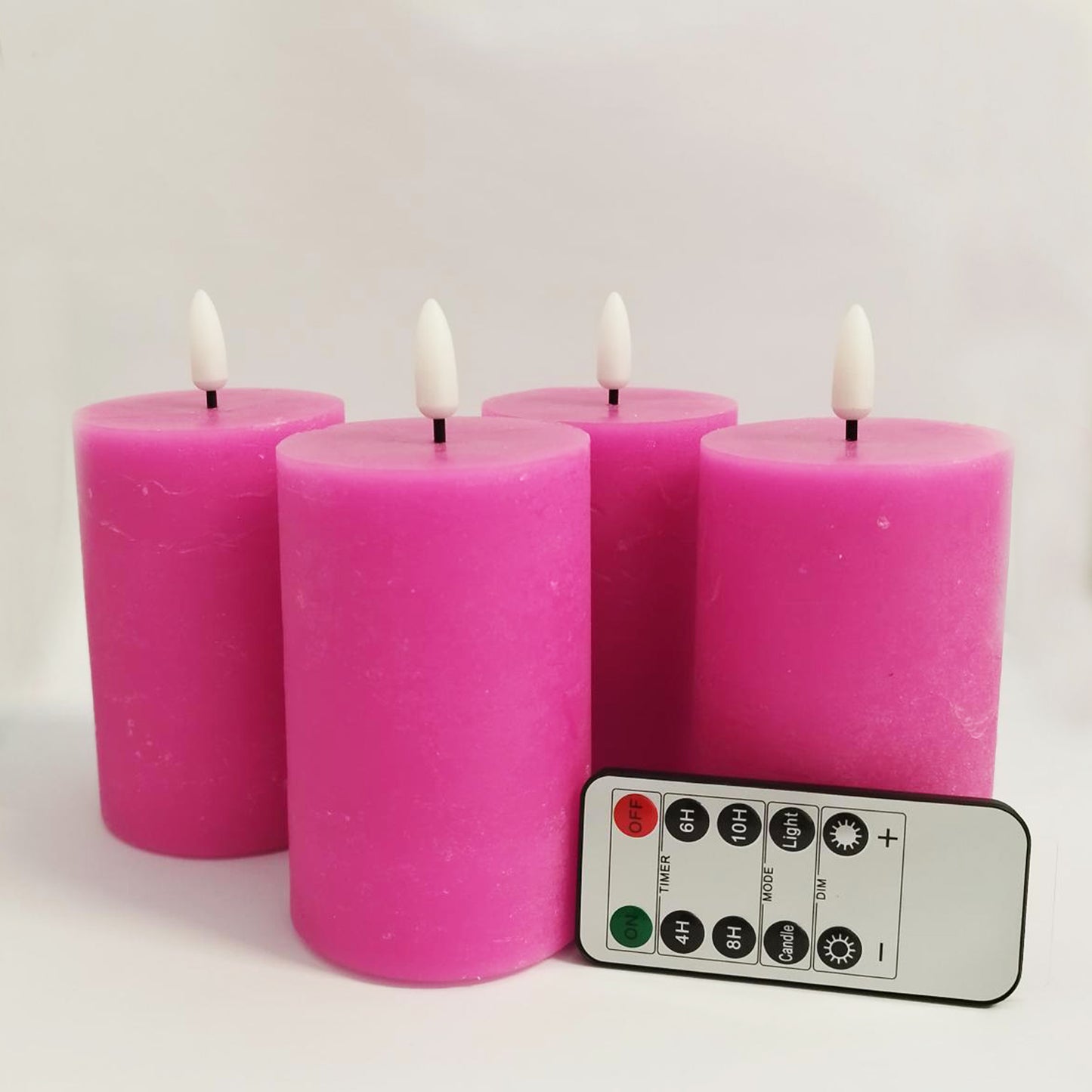 4er Set LED-Stumpenkerzen 3D "Flame", Ø 6,5 x H 10 cm, pink