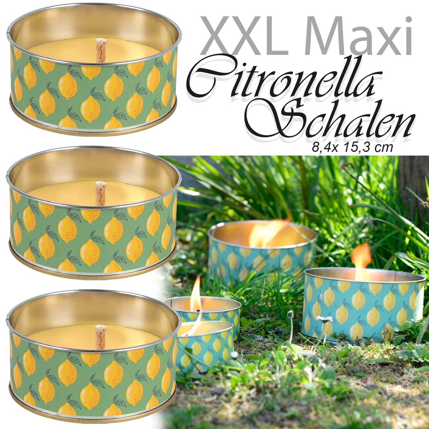 3er Set Citronella Maxi Cup "Lemon", Ø 15,3 x H 8,4 cm, gelb
