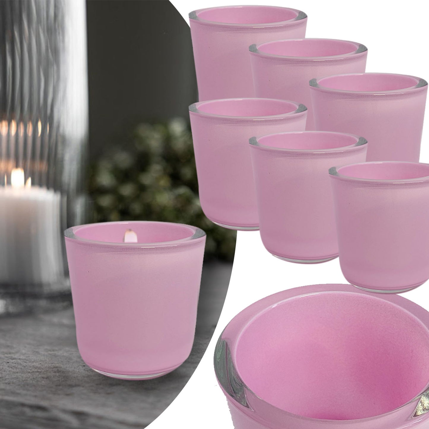 6er Set Cooper Teelichtglas, 7,5 x 7,5 cm, pink