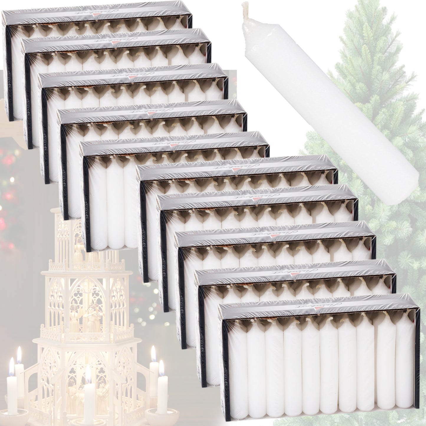 300er Set (10x30 Stk.) Pyramidenkerzen, Ø 1,4 x H 7,5 cm, weiß