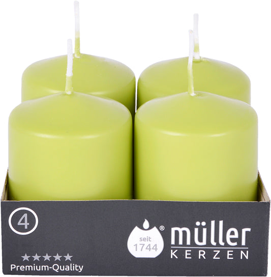 Müller Stumpenkerzen 4 Stk., 6,2 x 4,8 cm, maigrün