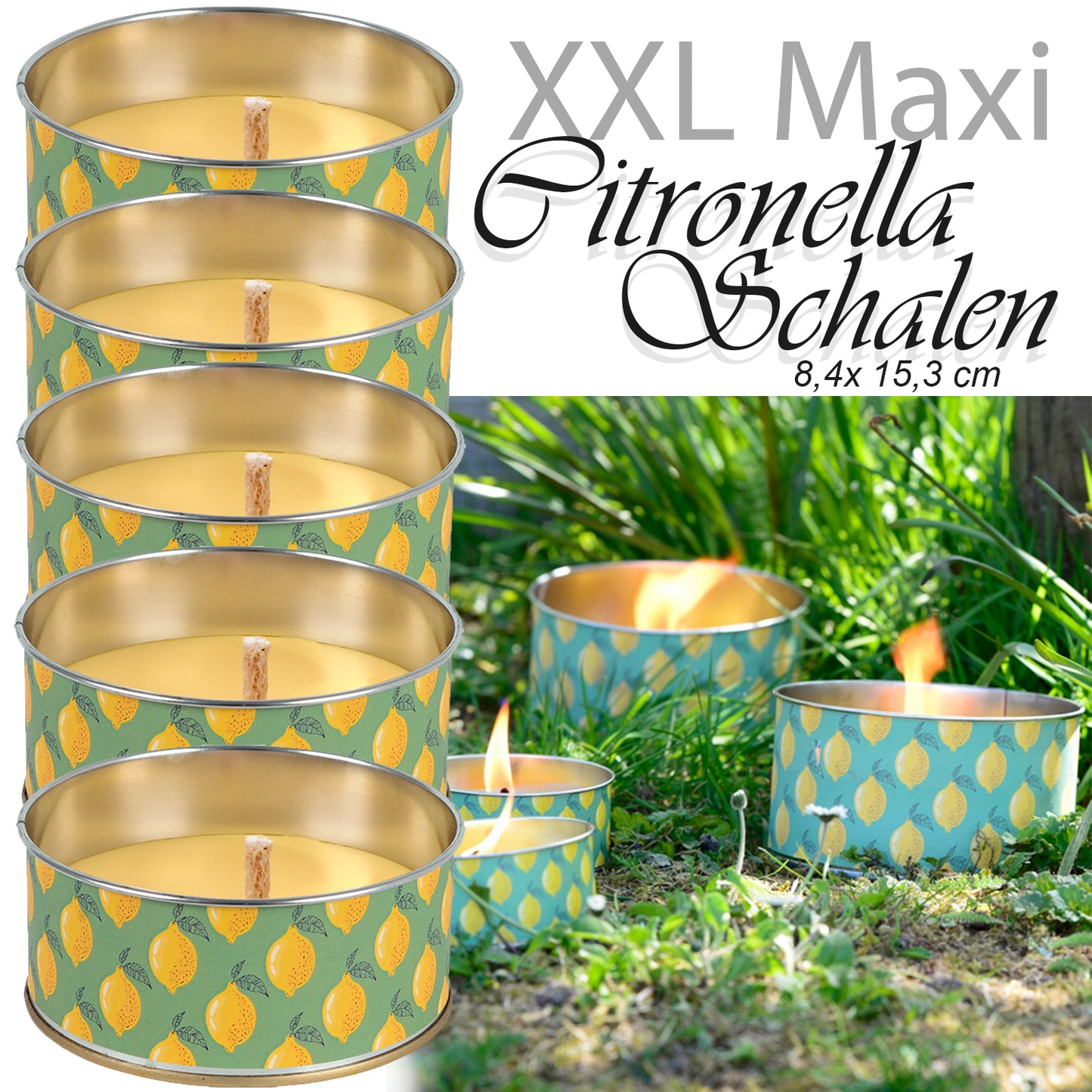 5er Set Citronella Maxi Cup "Lemon", Ø 15,3 x H 8,4 cm, gelb