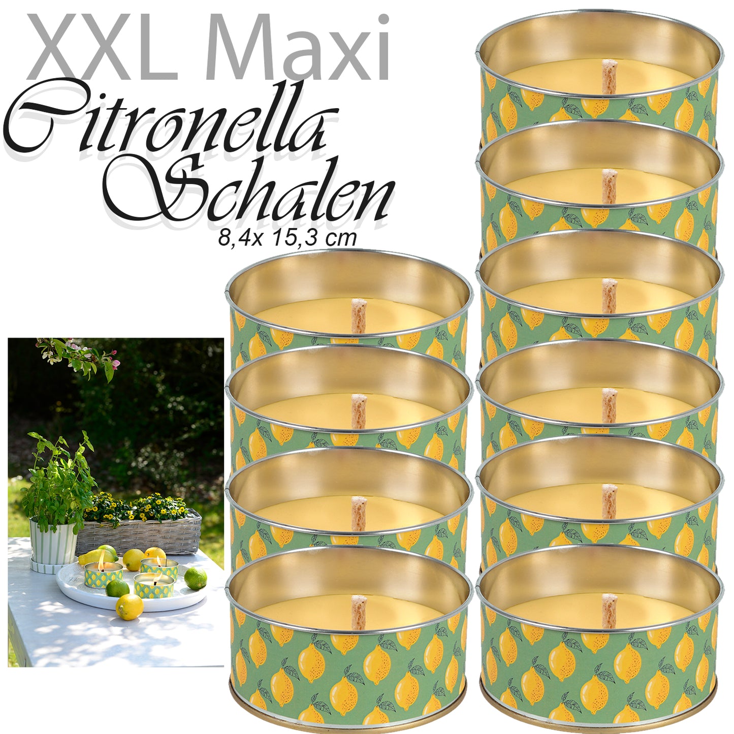 10er Set Citronella Maxi Cup Lemon, 84/153 mm, gelb