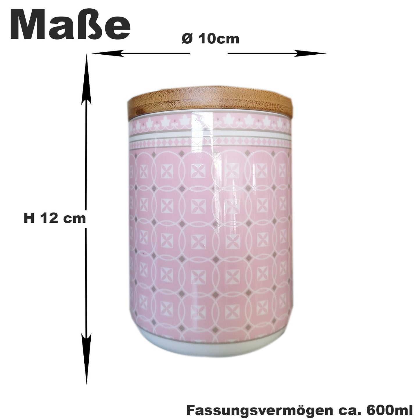2er Set Vorratsdosen mit Bambusdeckel, Porzellan, Ø 10 x H 12 cm, rosa/grau