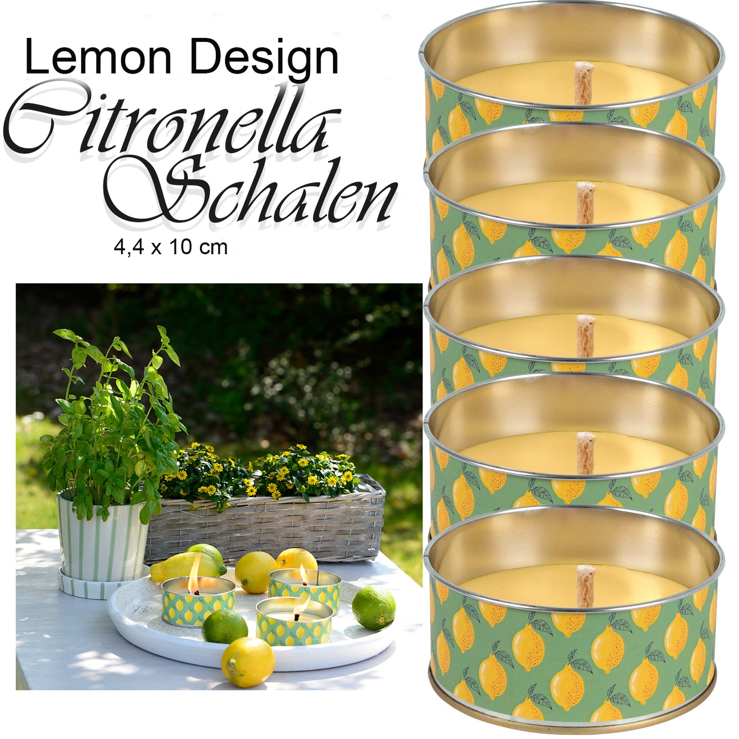 5er Set Citronella Cup "Lemon", Ø 10 x H 4,4 cm, gelb