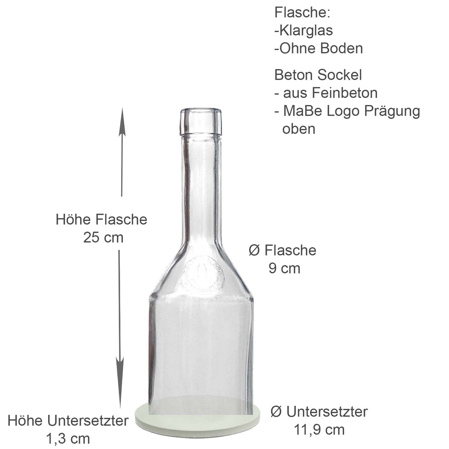 Flaschenwindlicht "Bodega" S, (HxB 25 x 9 cm) 0,7l, klarglas, grauer Betonuntersetzer