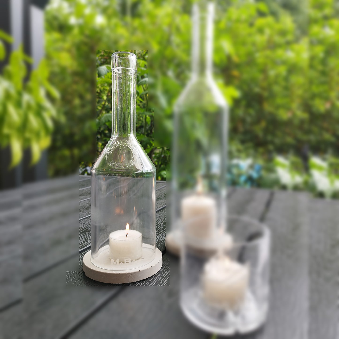 Flaschenwindlicht "Bodega" S, Glas, Ø 9 x H 25 cm, 0,7l, transparent/ grau