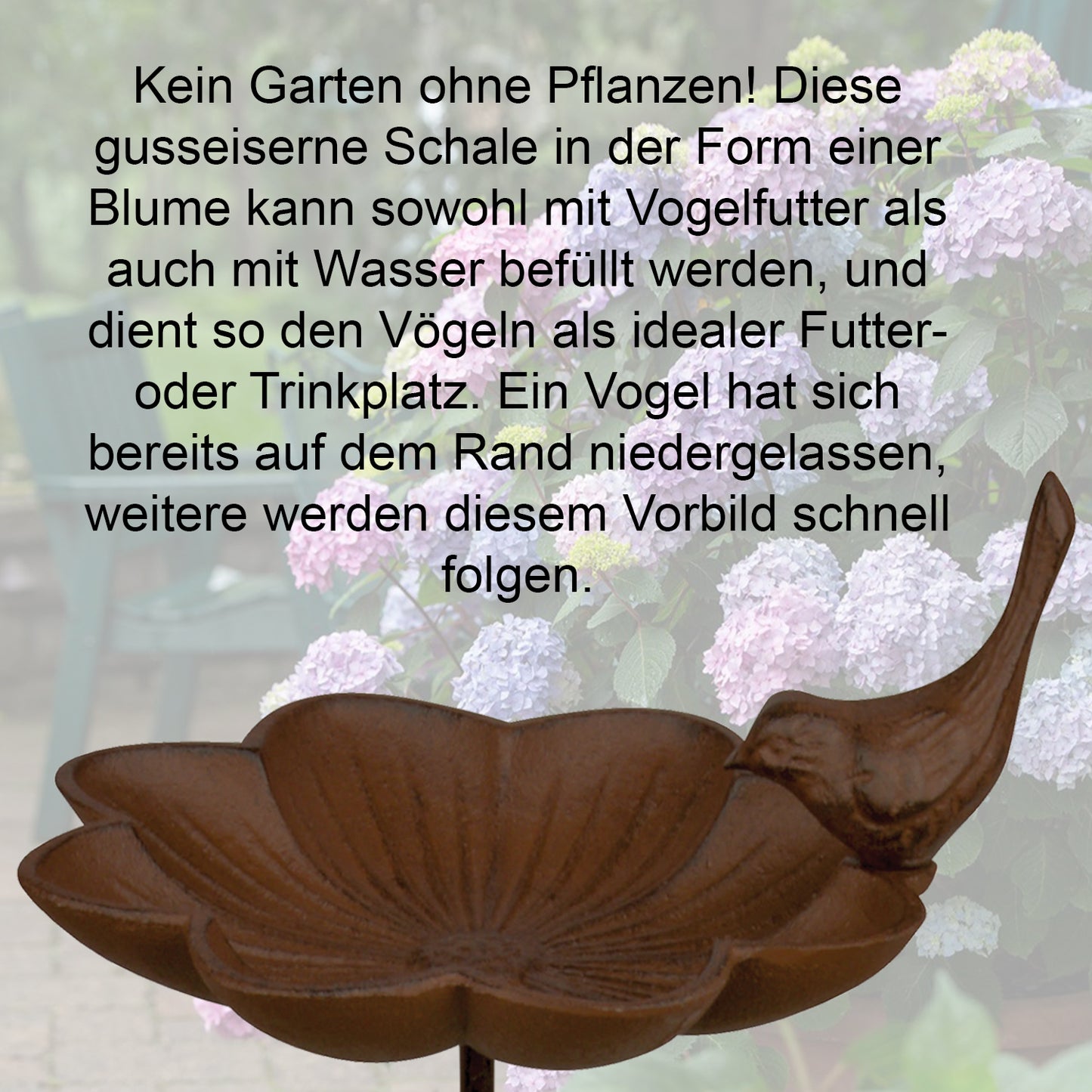 Vogeltränke auf Stab "Blume", Gusseisen, Ø 19,5 x H 91cm, braun