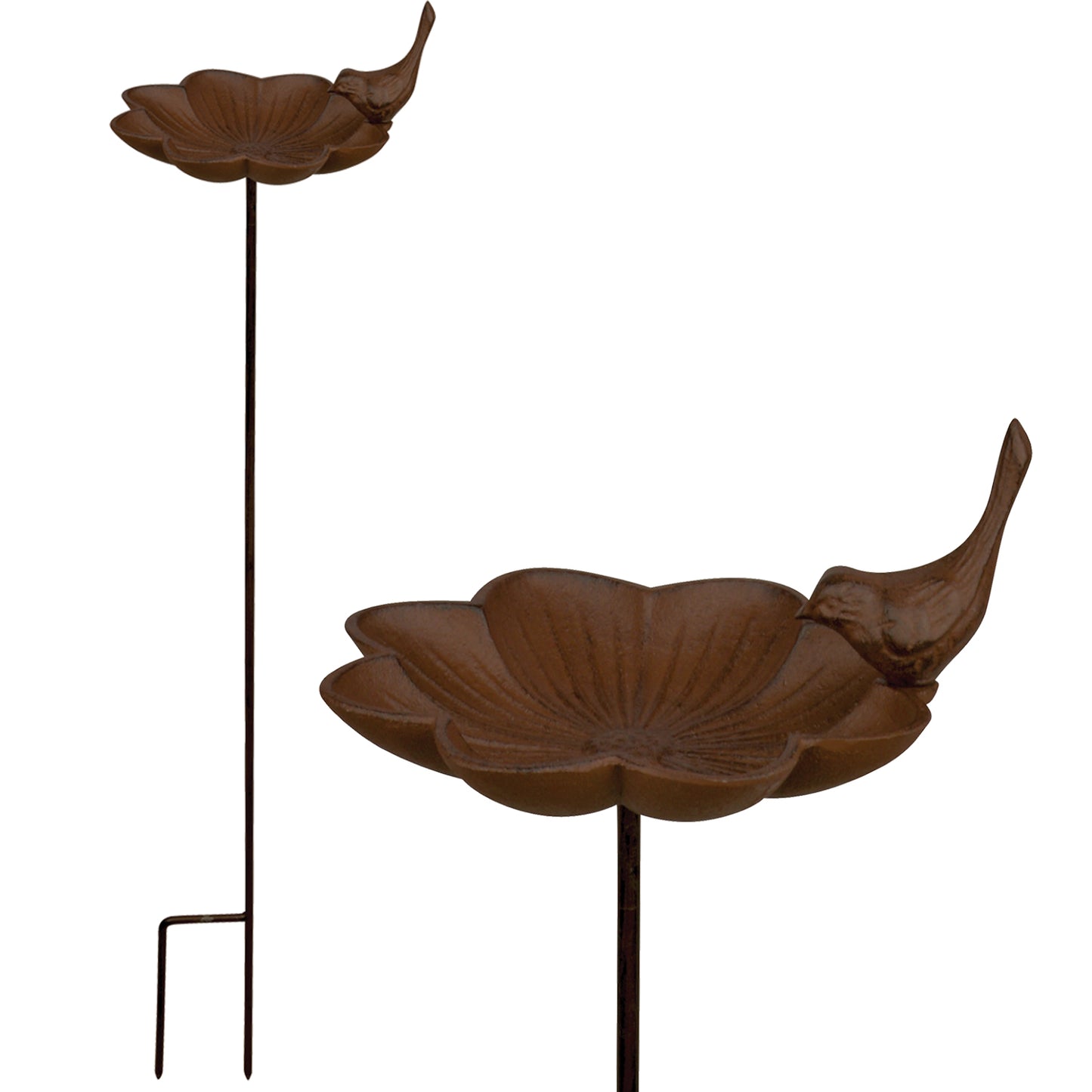 Vogeltränke auf Stab "Blume", Gusseisen, Ø 19,5 x H 91cm, braun