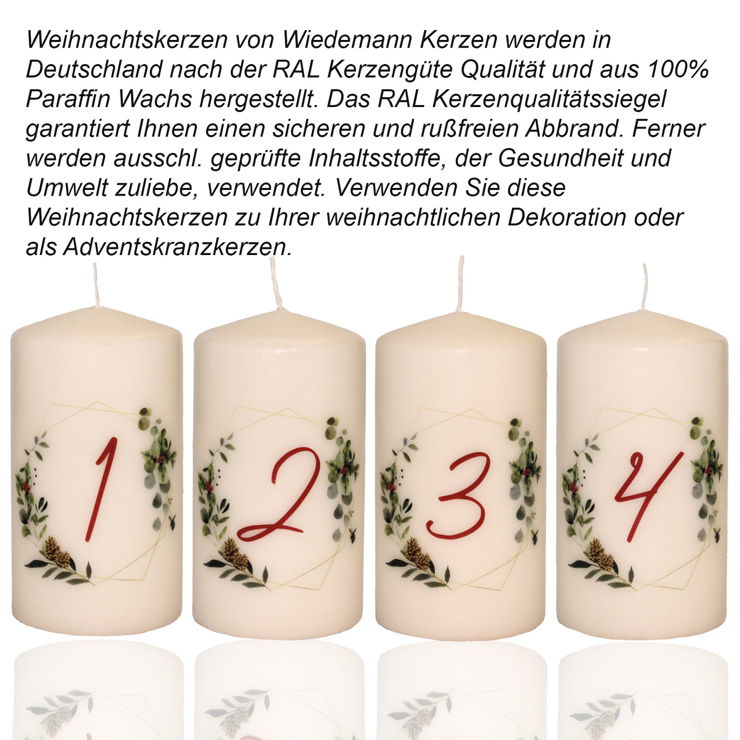 4er Set Wiedemann Flachkopfkerzen "Advent 1-4",  Ø 7 x H 13 cm, creme