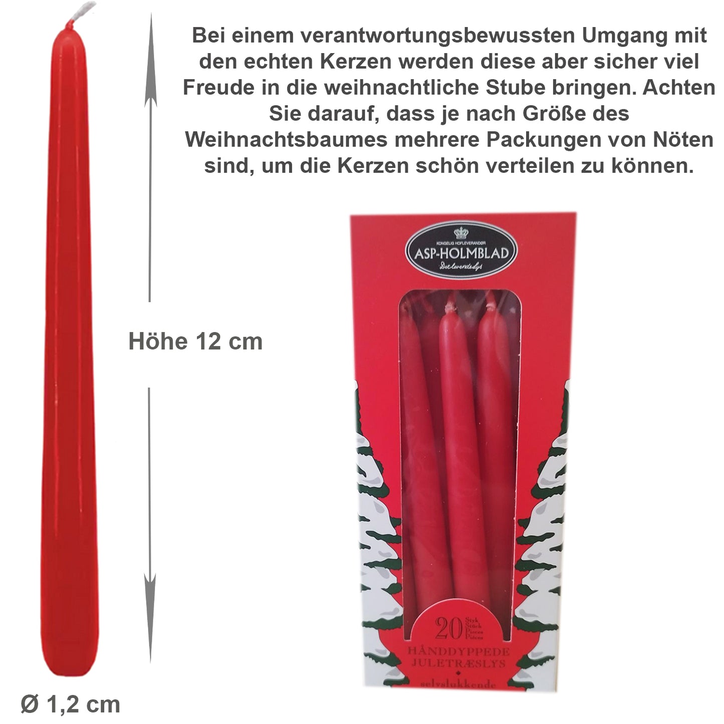100 (5x20 Stk.) ASP Baumkerzen SELBSTLÖSCHEND, 12 x 1,2 cm, rot