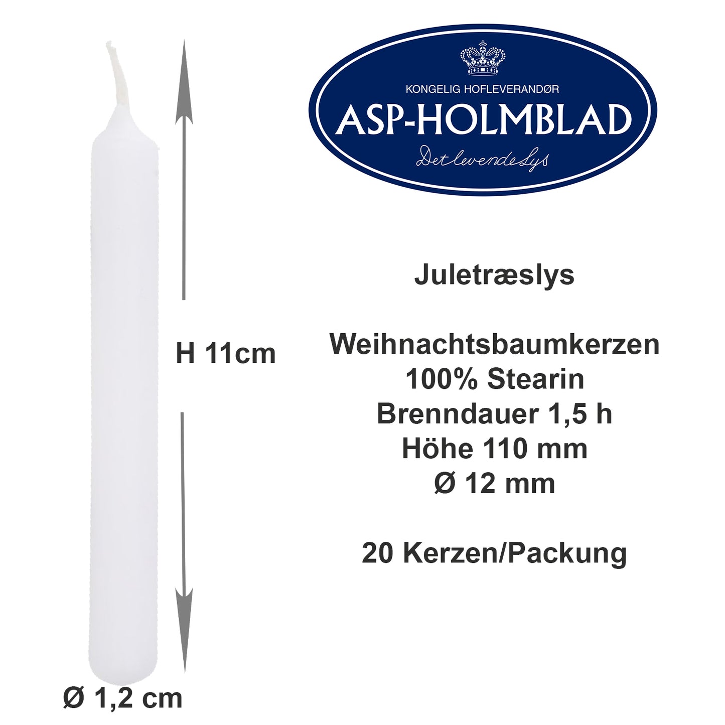 20er Pack ASP Baumkerzen, 100% Stearin Ø 1,2 x H 11 cm, weiß