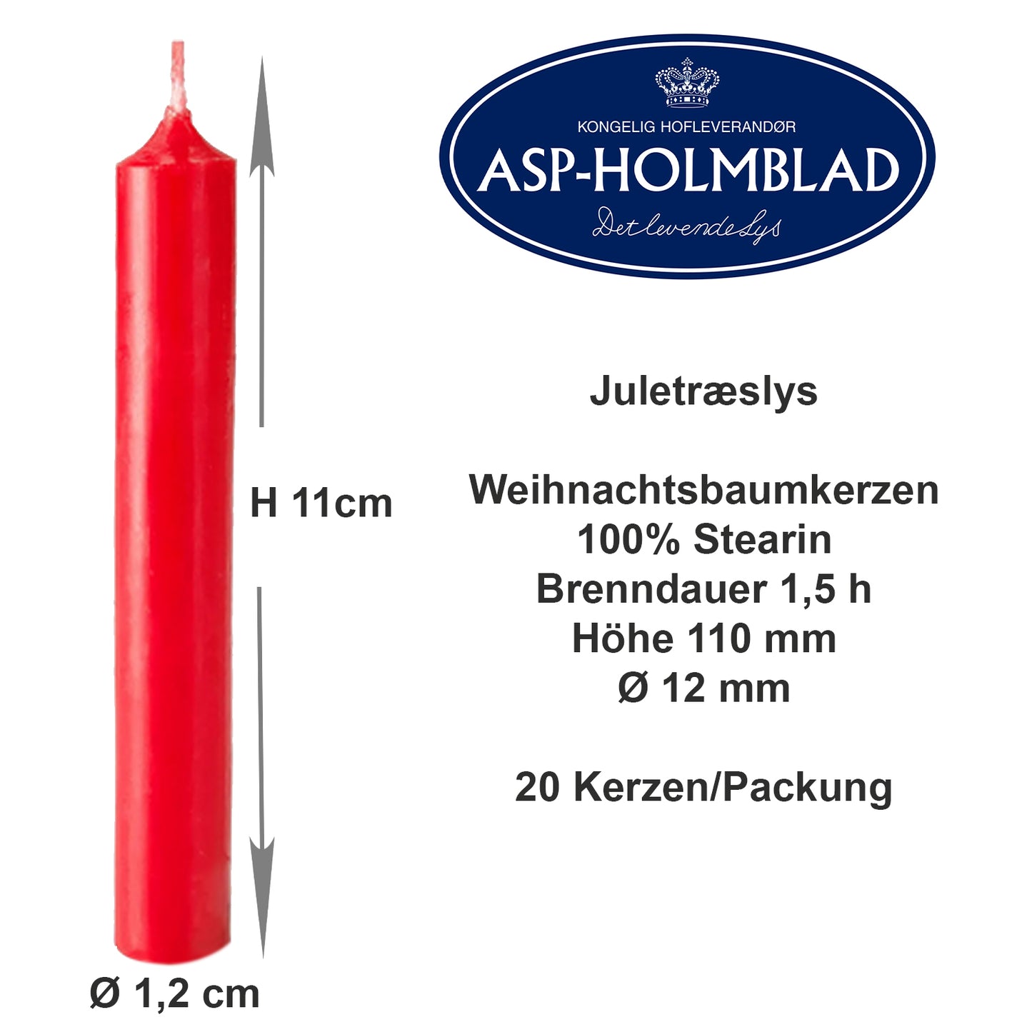 ASP Stearin Baumkerzen, 20 Stk., 11 x 1,2 cm, rot