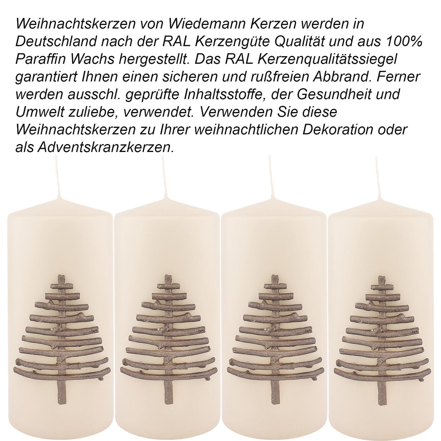 4er Set Flachkopfkerze "Natural tree", Ø 7 x H 15 cm, creme/braun