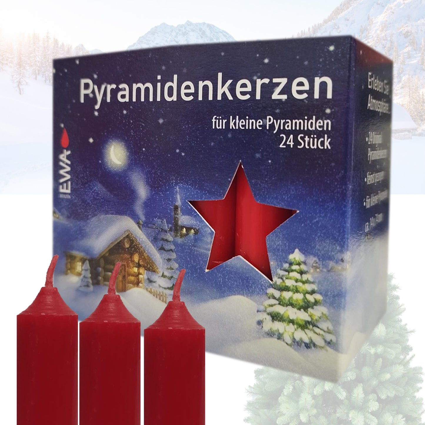 192er Set Erzgebirge (8x24 Stk) Pyramidenkerzen, Ø 1,4 x H 7,4 cm, rot