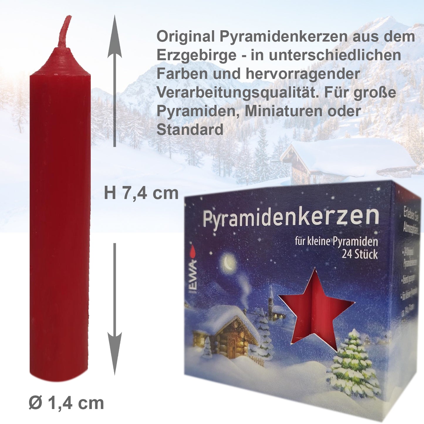 384er Set Erzgebirge (16x24 Stk) Pyramidenkerzen, Ø 1,4 x H 7,4 cm, rot
