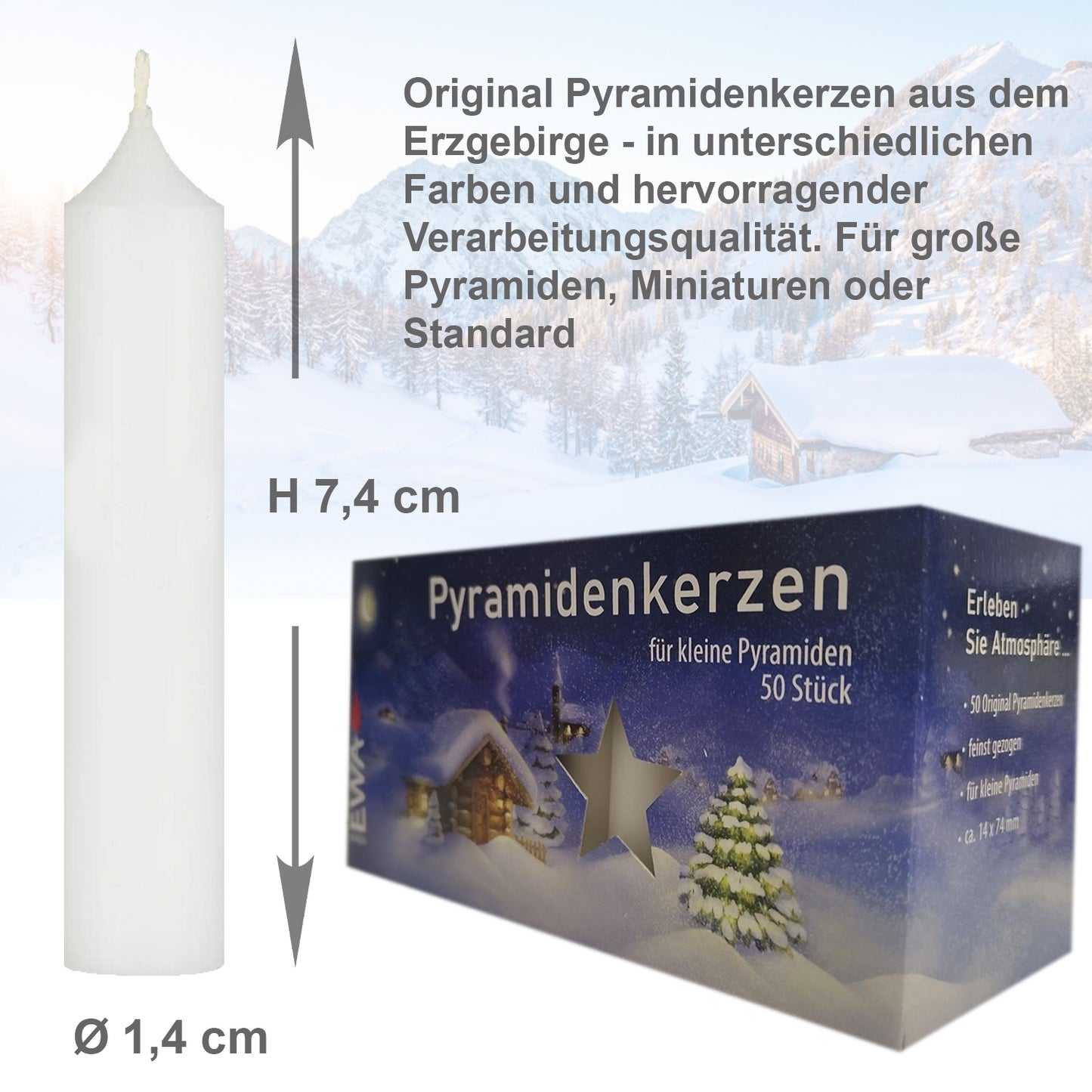 400er Set Erzgebirge (8x50 Stk) Pyramidenkerzen, Ø 1,4 x H 7,4 cm, weiß