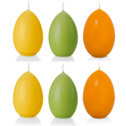 6er Set Eierkerze, Osterei, 9 x 6,2 cm, gelb, orange, grün