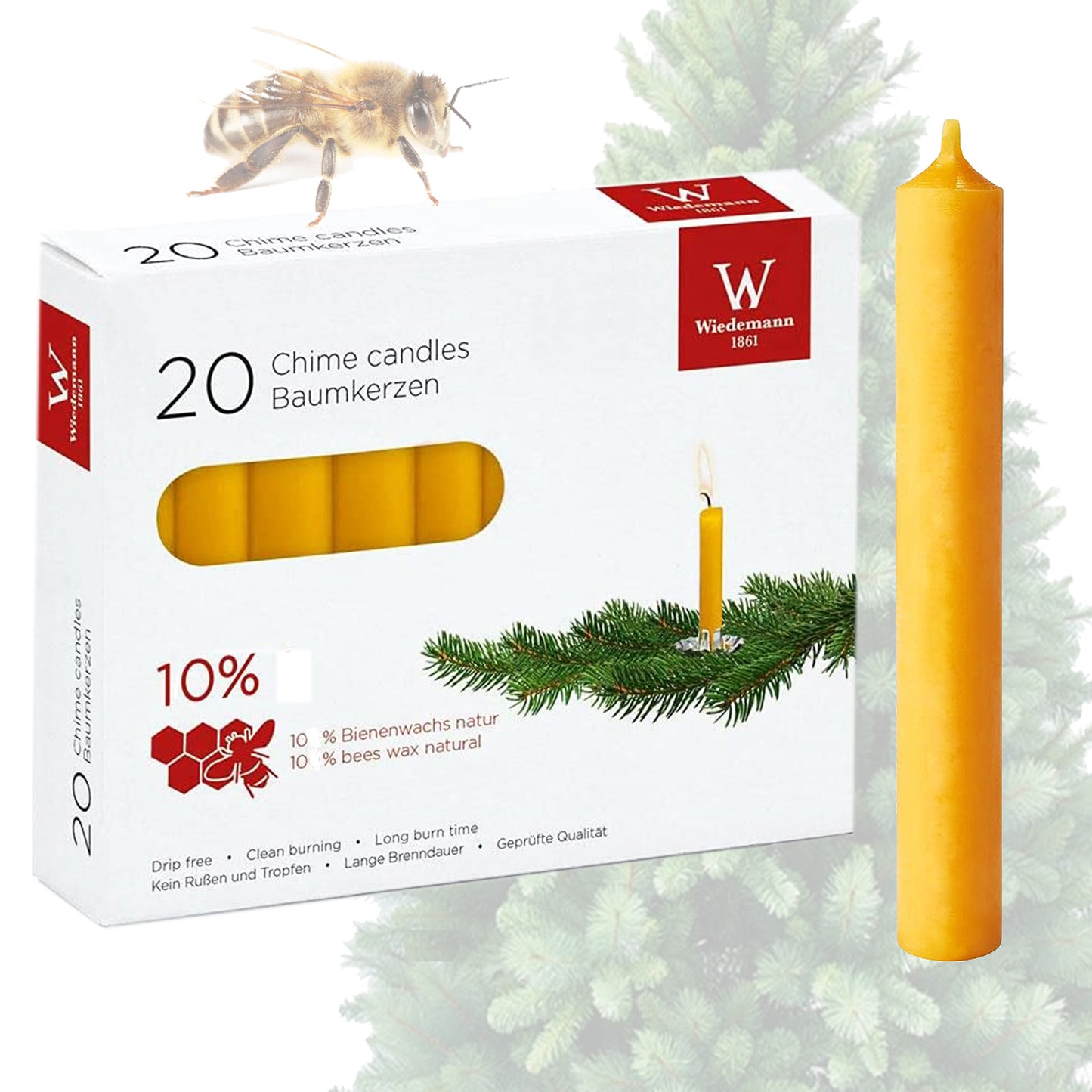 100er Set (5x20) Wiedemann Baumkerzen 10% Bienenwachs, (HxB) 10 x 1,3 cm, gelb